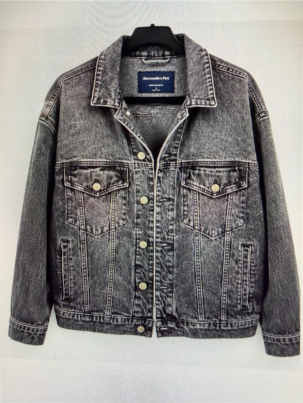 Abercrombie & Fitch Men's L Relaxed Stretch Black Denim Trucker Jacket